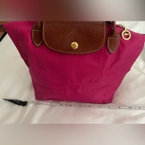 Longchamp le pliage Pink Nylon Tote mini with Brown Leather Trim